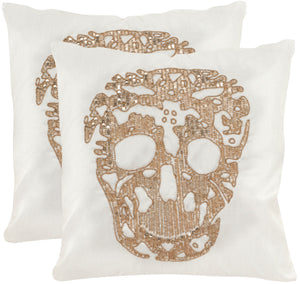 Safavieh Punk Skull  Pillow -Set Of 2 Gold Cotton Sateen DEC460A-1818-SET2