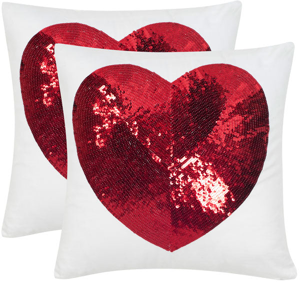 Safavieh - Set of 2 - Pillow Sweet Heart Embellished Hand Beaded 18" Red Cotton Sateen Hidden Zipper Feather DEC461A-1818-SET2 889048008571