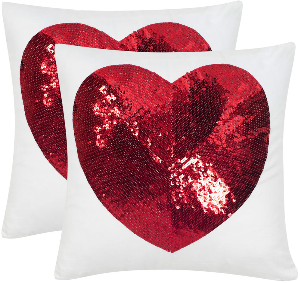 Safavieh - Set of 2 - Pillow Sweet Heart Embellished Hand Beaded 18" Red Cotton Sateen Hidden Zipper Feather DEC461A-1818-SET2 889048008571