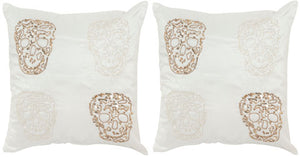 Safavieh - Set of 2 - Pillow Quatre Skull Embellished Hand Beaded 18" Gold Cotton Sateen Hidden Zipper Feather DEC462A-1818-SET2 889048008595