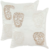 Safavieh - Set of 2 - Pillow Quatre Skull Embellished Hand Beaded 18" Gold Cotton Sateen Hidden Zipper Feather DEC462A-1818-SET2 889048008595