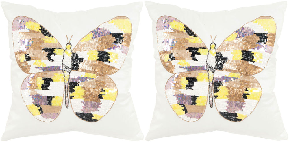 Safavieh - Set of 2 - Papillon Pillow Embellished Hand Beaded 18" Sorbet Shimmer Cotton Sateen Hidden Zipper Feather DEC466A-1818-SET2 889048008670
