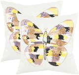 Safavieh - Set of 2 - Papillon Pillow Embellished Hand Beaded 18" Sorbet Shimmer Cotton Sateen Hidden Zipper Feather DEC466A-1818-SET2 889048008670