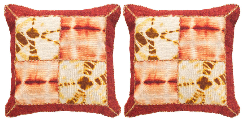 Safavieh - Set of 2 - Pillow Dip Dye Quartre Patch Printed Patterns Jute 24" Chili Pepper Wool Cotton Hidden Zipper Feather DEC550A-2424-SET2 889048108905