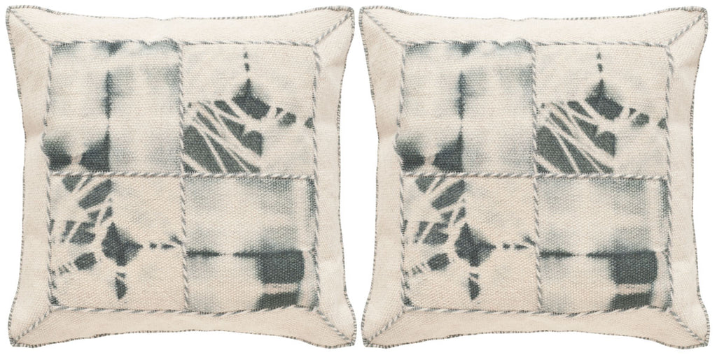 Safavieh - Set of 2 - Pillow Dip Dye Quartre Patch Printed Patterns Jute 20" Seasalt Wool Cotton Hidden Zipper Feather DEC550D-2020-SET2 889048108813