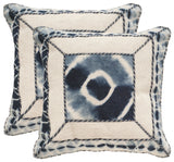 Safavieh - Set of 2 - Pillow Dip Dye Patch Printed Patterns Jute 20" Medina Blue Wool Cotton Hidden Zipper Feather DEC551B-2020-SET2 889048108851