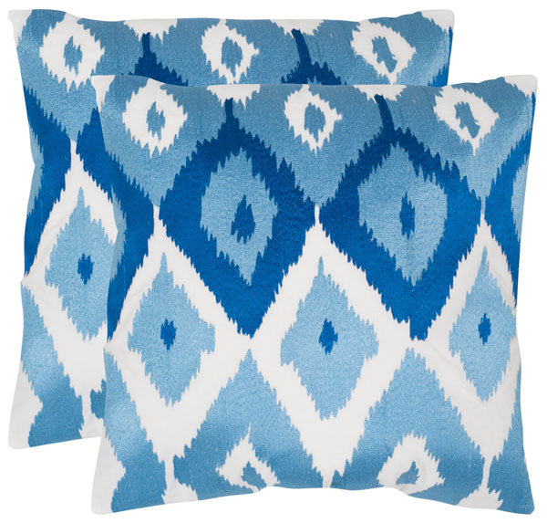 Safavieh - Set of 2 - Lexi Pillow Embroidered Cotton 18" Indigo Poplin Hidden Zipper Feather DEC612A-1818-SET2 683726321132