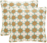 Safavieh - Set of 2 - Carna Pillow Chainstitch 20" Amist Green Wool Cotton Hidden Zipper Feather DEC912A-2020-SET2 683726962441