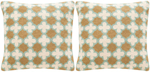 Safavieh - Set of 2 - Carna Pillow Chainstitch 20" Amist Green Wool Cotton Hidden Zipper Feather DEC912A-2020-SET2 683726962441