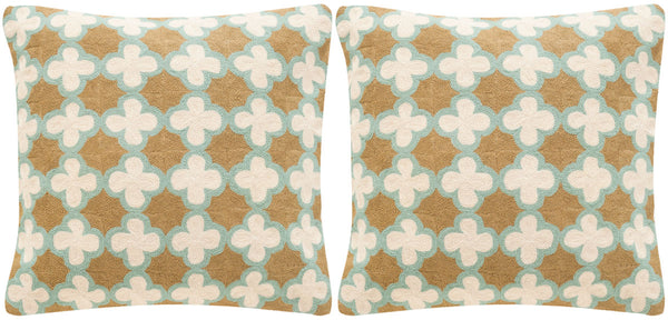 Safavieh - Set of 2 - Carna Pillow Chainstitch 20" Amist Green Wool Cotton Hidden Zipper Feather DEC912A-2020-SET2 683726962441