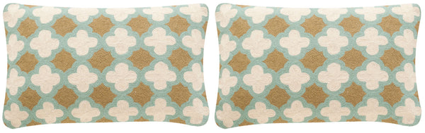 Safavieh - Set of 2 - Carna Pillow Chainstitch 20" Amist Green Wool Cotton Hidden Zipper Feather DEC912A-2020-SET2 683726962441