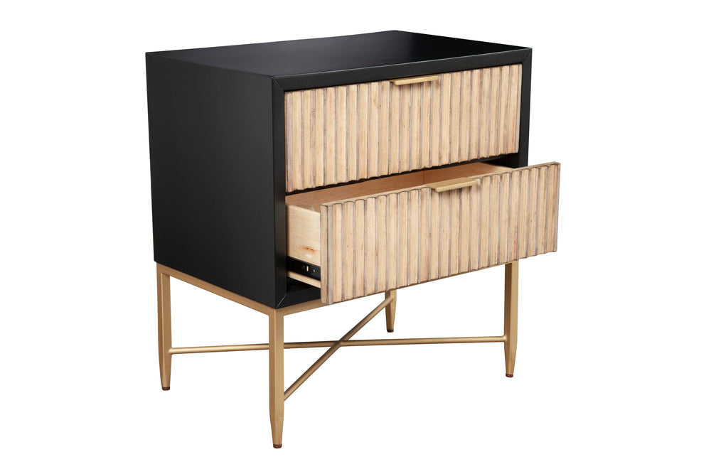 Larsen Nightstand in Black with Gold Accents, Textured Drawers & Felt Lining for Stylish Storage