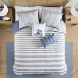 Harbor House Brooks Coastal 5 Piece Oversized Cotton Stripe Comforter Set White/Blue King/Cal HH10-1832