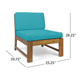 Santa Ana Outdoor 3 Seater Acacia Wood Sofa Sectional with Cushions, Teak and Teal Noble House