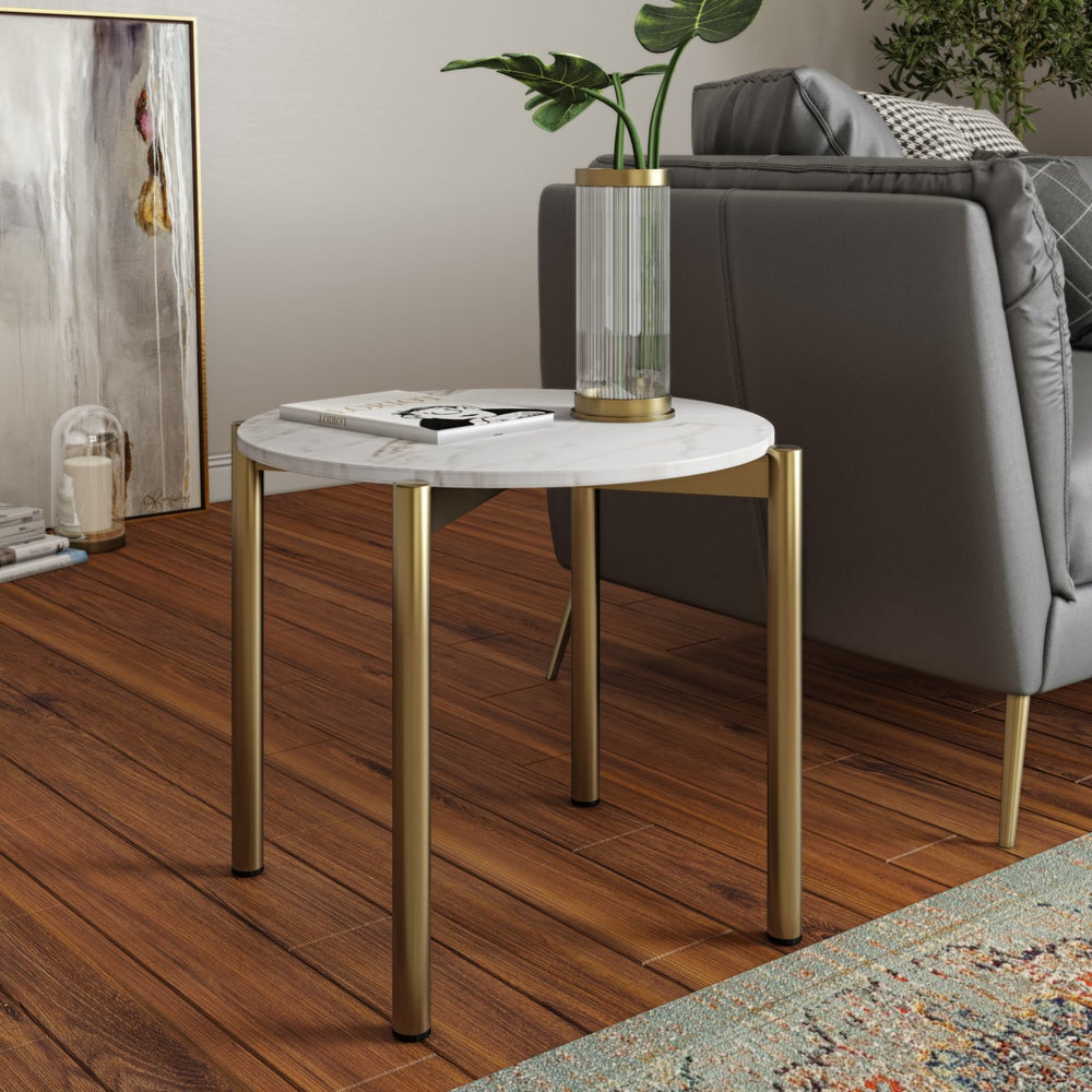 VIG Furniture Modrest Denzel - White Marble + Gold End Table VGGMM-ET-1581-WHT-ET