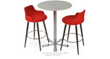 Dervish Wood Stools Set: Two Dervish Wood Red Wool and One Tango Bar Table