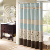 Madison Park Serene Transitional Faux Silk Lined Shower Curtain W/Embroidery MP70-1392