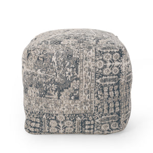 Arimo Contemporary Fabric Cube Pouf, Gray Noble House