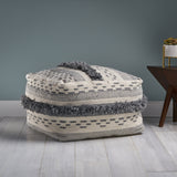 Kipling Large Contemporary Faux Yarn Pouf Ottoman, Ivory and Gray Noble House