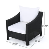 Antibes Outdoor Black Wicker Club Chairs with White Water Resistant Cushions Noble House