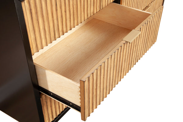 Larsen Dresser - Elegant Black Mahogany with Gold Accents, Textured Drawers & Felt-Lined Top Drawer