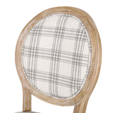 Phinnaeus French Country Fabric Dining Chairs, Gray Plaid and Light Beige Noble House