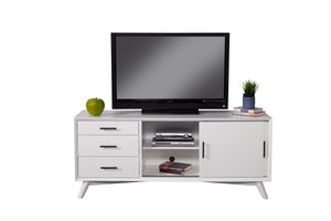 Alpine Furniture Flynn Large TV Console, White 966-W-10 White Mahogany Solids & Okoume Veneer 64 x 19 x 27
