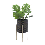 Sagebrook Home Contemporary Set of 2 -  3d  Honeycomb Planter On Metal Stand, Blk/gld 12629-20 Black Iron