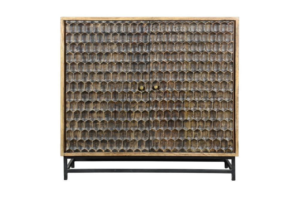 Porter Designs Honeycomb Solid Mango Wood Two Door Modern Cabinet Brown 05-182-31-52007A