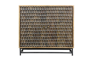 Porter Designs Honeycomb Solid Mango Wood Two Door Modern Cabinet Brown 05-182-31-52007A