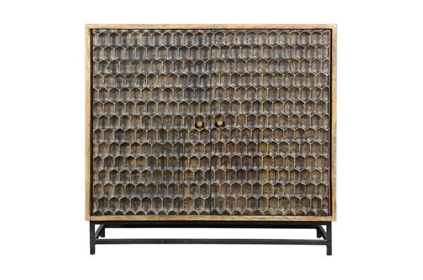 Porter Designs Honeycomb Solid Mango Wood Two Door Modern Cabinet Brown 05-182-31-52007A