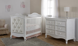 Diamante Double Dresser - Sustainable Hardwood, Self-Closing Drawers, Vintage White Nursery Storage Solution