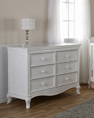 Diamante Double Dresser - Sustainable Hardwood, Self-Closing Drawers, Vintage White Nursery Storage Solution