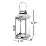 Wendell Outdoor 16" Modern Stainless Steel Lantern, Silver Noble House