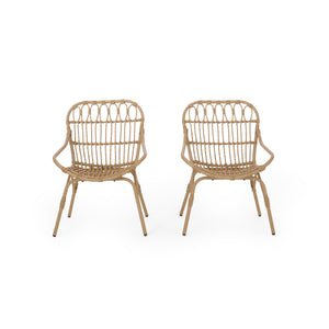 Noble House Harlem Outdoor Wicker Accent Chairs (Set of 2), Light Brown