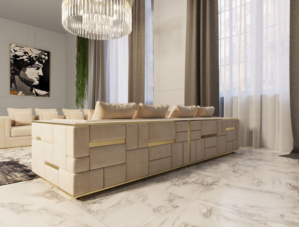 VIG Furniture Divani Casa Mobray - Glam Beige and Gold Fabric Sofa  VGUIMY524