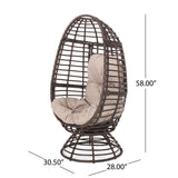 Pitner Outdoor Wicker Swivel Egg Chair with Cushion, Dark Brown and Beige Noble House