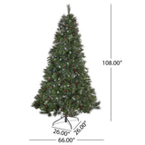 9-foot Mixed Spruce Pre-Lit Multi-Colored String Light Hinged Artificial Christmas Tree with Glitter Branches, Red Berries, and Pinecones