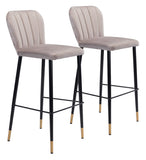 Zuo Modern Manchester 100% Polyester, Plywood, Steel Modern Commercial Grade Barstool Set - Set of 2 Gray, Black, Gold 100% Polyester, Plywood, Steel