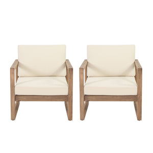 Stefan Outdoor Acacia Wood Club Chairs with Cushions, Brown and Beige Noble House