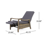 Verano Outdoor Acacia Wood Recliner Chair with Cushions, Gray and Dark Gray Noble House