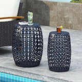 Colcord Outdoor Metal Side Tables, Navy Blue Noble House