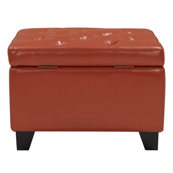 Julian Stylish Rectangular Bonded Leather Storage Ottoman with Biscuit Tufting for Home Organization