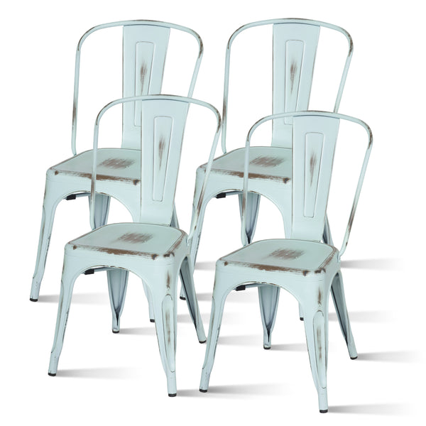 Metropolis Metal Side Chair Set of 4 - Classic Bistro Style for Dining Room or Café Decor