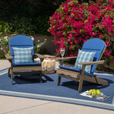 Malibu Outdoor Acacia Wood Folding Adirondack Chairs with Cushions (Set of 2), Gray and Navy Blue
