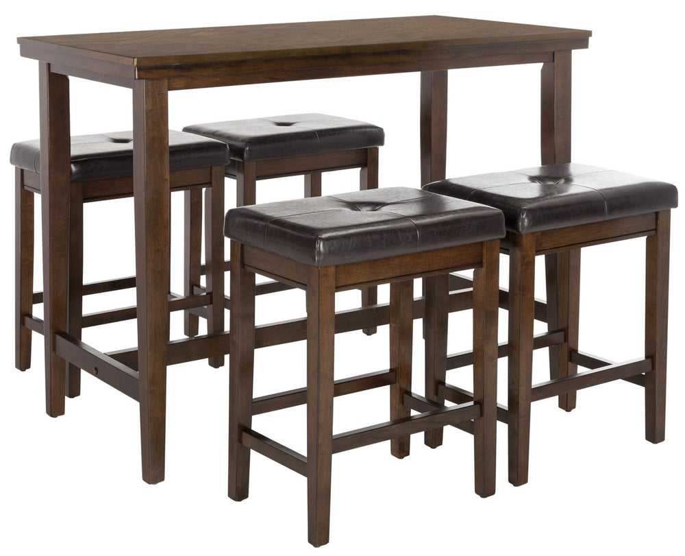 Safavieh Billy Pub Set 5 Piece Dark Brown Black Wood Stain Mango Rubber Foam PU DNS9201A 889048496712