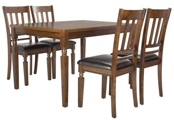 Safavieh Kodiak Dining Set 5 Piece Light Oak Black Wood Stain Birch Rubber Foam PU DNS9204A 889048496743