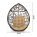 Cayuse Outdoor Wicker Tear Drop Hanging Chair, Multi-Brown, Brown and Tan Noble House