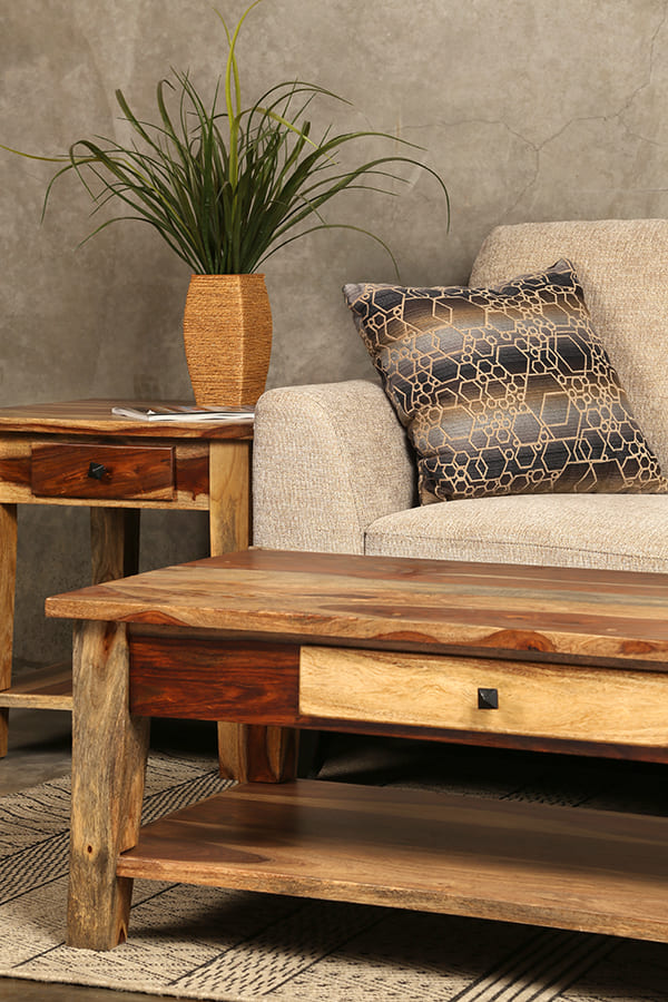 Porter Designs Taos Solid Sheesham Wood Natural End Table Natural 05-196-24-9010N