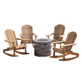 Maison Outdoor 5 Piece Acacia Wood/ Light Weight Concrete Adirondack Rocking Chair Set with Fire Pit